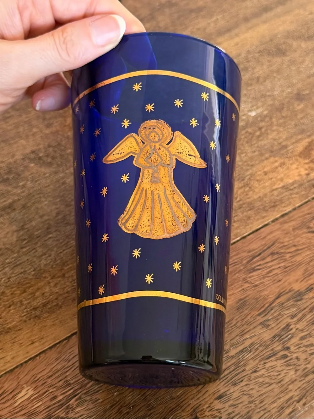 MCM Glassware: Vintage Culver Cobalt Blue and 22K Gold Angel Tumblers